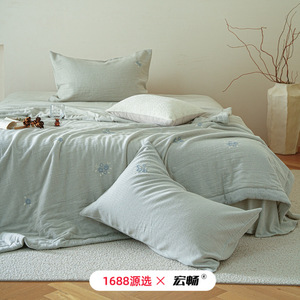 Dongfeng Mei Embroidery Air Conditioning Quilt Set 2.5-3 Jin Cotton Linen Cooling Summer <b>Bedding</b> 4-Piece - Product Image 2