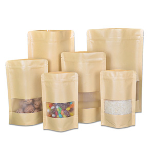 Brown Kraft Paper Self-Supporting Zipper Bag with Window Gravure Printing for Food Packaging Clothing Crafts - Product Image 4