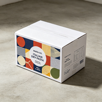 Boîte en carton ondulé blanc personnalisée de luxe avec bordure en carreaux toscans imprimés, pour pâtes à la semoule, emballage alimentaire recyclé, carton d'expédition