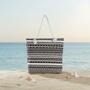 Wholesale Summer Travel Women Striped <b>Canvas</b> Medium <b>Beach</b> Tote Bags Custom Fashion Vintage Shoulder with Rope Handles Gift - Product Image 1