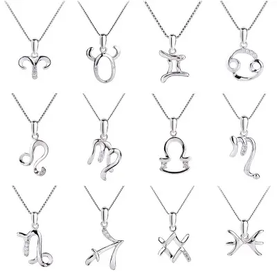 Hot female elegant astrology horoscope sign pendant jewelry 12 zodiac necklace silver 925 sterling with zircon