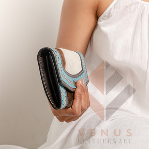 High Quality Women's Genuine Leather Purse Wallet Fashionable <b>Long</b> Design Clutch <b>Bag</b> with Open Closure and Decorative Feathers - Product Image 6