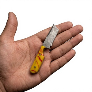 มีดทำมือคุณภาพสูงจากเหล็กดามัสกัส ทรงดรอปพอยต์ ใบมีดขนาดเล็ก สำหรับล่าสัตว์และเอาตัวรอด ด้ามไม้ OEM รับประกัน 3 ปี - Product Image 2