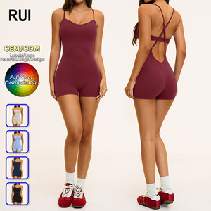 RUIQUWIN Wholesale <b>Women's</b> Gym Clothes <b>Romper</b> Four-Way Stretch Bodycon Unitard Criss Cross Hollow Backless Athletic Bodysuit - Product Image 1