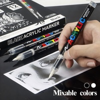 Lot de 12 marqueurs liquides à pointe souple pour art, blanc et noir, pour dessin, acrylique, pour le bricolage et l'accentuation