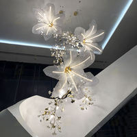 Lustre de plafond moderne pour salon, escalier, hall d'entrée, salle à manger, lustre en cristal, fleur, feuille en céramique, lustre LED