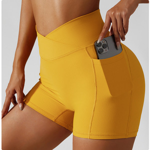 Haute qualité femmes taille croisée entraînement Yoga Shorts hanche Stretch caleçon Fitness sport course Biker Leggings pantalon athlétique - Product Image 2
