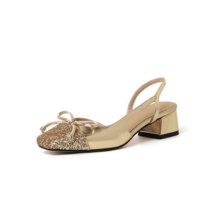 Venta al por mayor de fábrica, novedad de verano, tacones gruesos de lentejuelas, zapatos Mary Jane, vestido con lazo, sandalias de media punta para mujer - Product Image 5