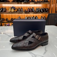 GL031-2 Sandales d'été tendance en cuir pour hommes, motif autruche gaufré, ajourées, chaussures décontractées d'extérieur en cuir véritable pour hommes
