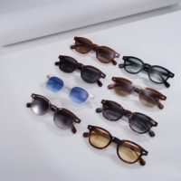 Lunettes de soleil rondes vintage en acétate pour hommes et femmes, multicolores, style rétro avec rivets en diamant, modèle de luxe fait main par un designer