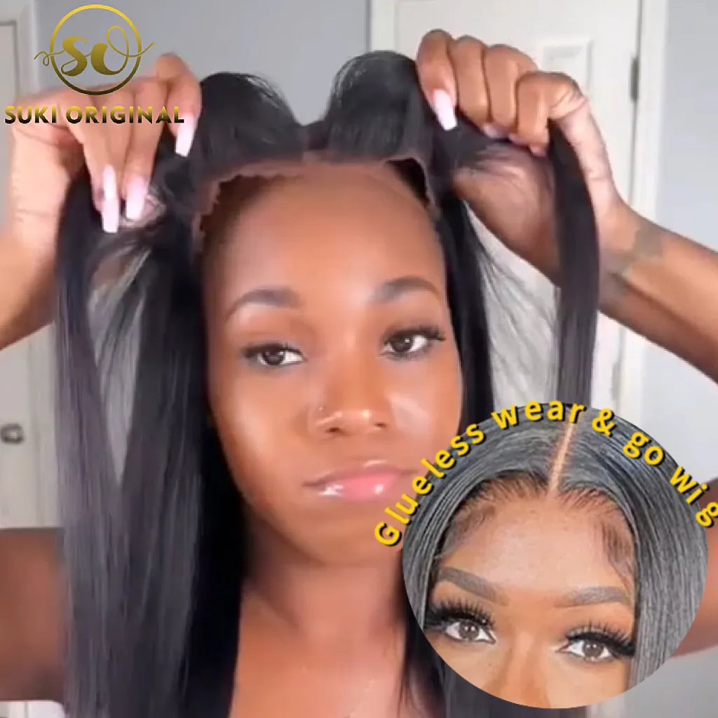 100% No Glue Ready To Go Wigs HD Swiss Lace Closure Human Hair Wigs For Black Women Dome Cap Real Glueless Wear And Go Wigs