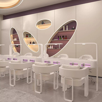 Ensemble Table et Chaises de Manucure de Luxe pour Salon à Double Poste, Plateau en Marbre Blanc, Table Moderne pour Institut de Beauté avec Lumières