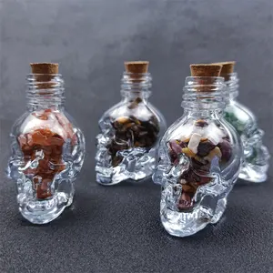 Wholesale Glass Bottle Shaped Of Skulls Infused Crystal Gravel Stone Crystal Wish Bottle For Physiotherapy Or gift decoration