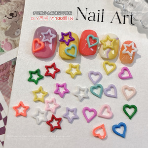 Breloques pour ongles en forme d'étoile à cinq branches, couleurs mélangées, cœur creux, décoration 3D pour nail art, accessoires en strass pour manucure - Product Image 4