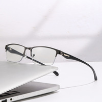 Lunettes de lecture pour hommes, anti-lumière bleue, verres transparents en PC, monture rectangulaire en métal noir et bleu, demi-monture +1.50 +2.00