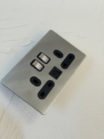 Interrupteur mural rétro universel NICKEL UK 13A 2.1A USB TYPE-C 20A/10A double pôle en acier inoxydable avec variateur de lumière, panneau 86 facile à installer