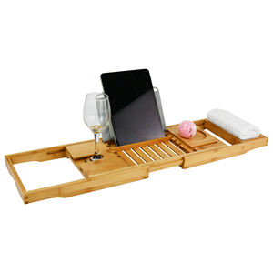 2025 nouvelle livraison de haute qualité fabriqué à la main pliable bambou plateau de bain étanche bambou naturel baignoire Caddy servant salle de bain - Product Image 1