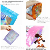 Bolsa de embalaje holográfica con cierre de cremallera de plástico Mylar para almacenamiento de alimentos, brillo de labios, joyería, pestañas, pequeña empresa con logotipo