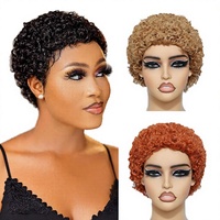 Perruque courte bouclée coupe pixie en cheveux naturels pour femmes noires, perruque courte en cheveux naturels sans colle, perruque sans dentelle à couches