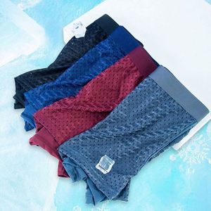 Nouveaux caleçons boxeurs pour homme en maille tricotée de soie glacée, taille mi-haute, respirants, séchage rapide, motif géométrique, polyester élasthanne, pour adulte, été - Product Image 4