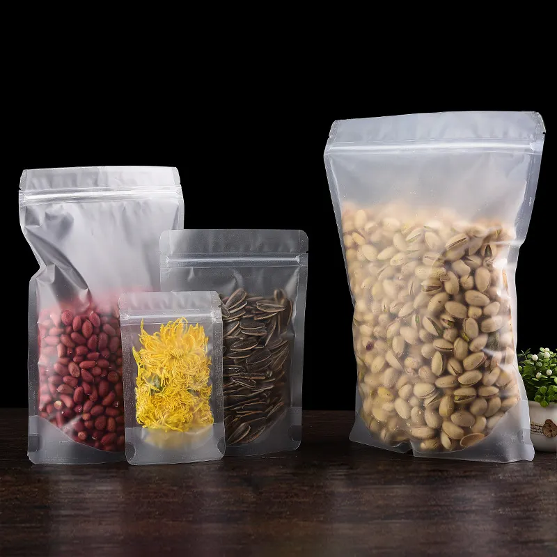 Wholesale custom frosted Translucent Resealable cereals grains beans nut dried fruit Storage Food Packaging Zipper stand Bags