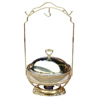 Hotel- und Restaurant-Edelstahl-Chafing-Dish 8L mit Dampfheizung, Speisenwärmer für Hochzeiten, Catering-Zubehör, Buffet mit goldenem Hängedeckel