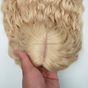 Hot Selling 6*7 Mono Net Topper Raw Virgin Human Cuticle Aligned European Hair Natural Wavy Topper <b>Clip</b> Silk Base in Stock - Product Image 2