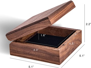 Mini boîtes de rangement <span class=keywords><strong>en</strong></span> <span class=keywords><strong>bois</strong></span> avec couvercle rabattable, boîte de rangement carrée avec couvercle aimanté, boîte à trésor <span class=keywords><strong>en</strong></span> <span class=keywords><strong>bois</strong></span> massif de noyer - Product Image 2