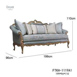 الفاخرة غرفة المعيشة الأثاث الأوروبي نمط طقم أريكة جلد أبيض الخشب العتيقة اليد منحوتة الملكي تصميم الأرائك الأثاث المنزلي - Product Image 2