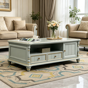 Luxury Gold Carved Solid Wood <b>Coffee</b> <b>Table</b>, 2 Cabinet 1 Drawer Turned <b>Leg</b> Storage Cocktail <b>Table</b> <b>For</b> Farmhouse Living Room - Product Image 4