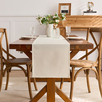 Chemin de table en lin de couleur beige et blanc Ychon, nappe de salle à manger, décoration de table basse, tissu