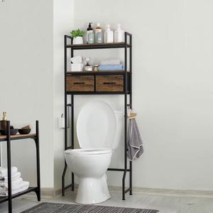 Hua Cheng Space-Saving Solid Wood & Stainless Steel Toilet Washing Machine Bathroom <b>Storage</b> Rack Multi-Purpose Modern Design - Product Image 1