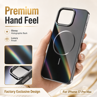 Coque de téléphone magnétique de luxe personnalisée en usine avec cadre d'appareil photo PC 2000 Gauss pour 17 Pro Max, dos holographique brillant, compatible sans fil