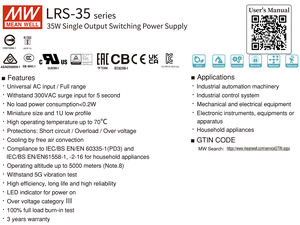 Mean Well LRS-<strong>50</strong>-24 50W 24V 2.2A DC Single Output Switching Power Supply for <strong>Industrial</strong> Control and LED Lighting - Product Image 5