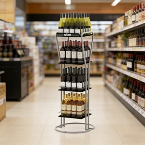 <b>Wine</b> & Liquor Display Stand Metal <b>Floor</b> <b>Rack</b> with Shelves for Beverage Bottles Multi-layer Bar Counter Supermarket Retail Store - Product Image 1