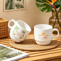 Ensemble de tasses en céramique empilables vierges pour sublimation, 2 ou 4 tasses avec support métallique doré ou argenté, impression personnalisée DIY, tasse à café, emballage en boîte blanche