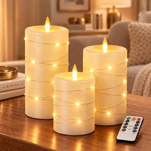 Bougie LED à commande tactile, flamme 3D scintillante, lumières féériques pour Noël, décoration de la maison - Fonctionne sur piles - Product Image 1