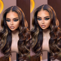 Perruques Body Wave avec mèches, 100% cheveux humains vierges Remy, perruque Lace Front transparente pré-épilée pour femmes africaines