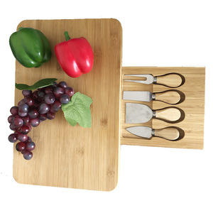 Bamboo Cheese Board <b>Set</b> With Drawer And Knives Dishwasher Safe For Food Prep - Product Image 2