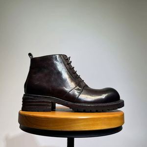 Men's Washed Leather Ankle <b>Boots</b> Handmade Distressed Chunky Lace-up Work <b>Boots</b> Non-slip Outsole Retro Streetwear Autumn/Winter - Product Image 1