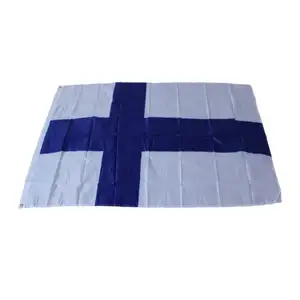 Pengiriman cepat murah cetakan layar poliester tahan lama 3x5ft bendera biru lintas Suomen Finlandia bendera nasional