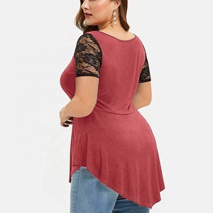 Übergröße Damen Formelle Spitzenblusen Lange Asymmetrische Tunika-Oberteile Büro-Outfits Arbeitsblusen Sommerkleidung Lockeres T-Shirt - Product Image 3