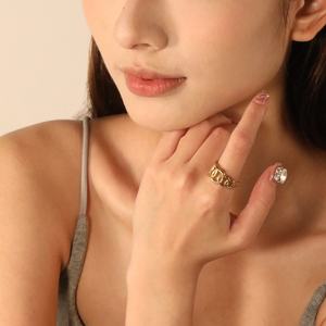 แหวนเปิดวงกลมลายโซ่เกลียวหนา สไตล์แฟชั่น ของขวัญสุดเก๋ ทำจากสแตนเลสชุบทอง 18k ดีไซน์เรขาคณิต ปรับขนาดได้ สำหรับผู้หญิง - Product Image 3