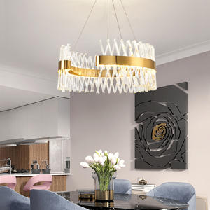 Candelabros de techo alto sala de estar hotel moderno oro cristal LED halo anillo colgante Luz - Product Image 6