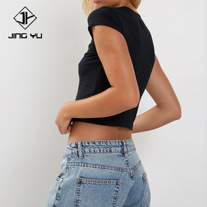 Factory wholesale summer beach black crew neck baby tees high quality soft 100% cotton <b>crop</b> <b>tops</b> - Product Image 4