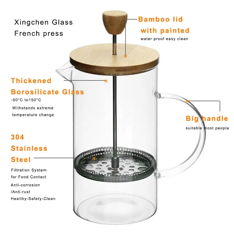 Home sifone manuale in vetro spesso e resistente caffè francese pressa per tè e caffè