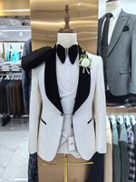 Costume Homme de Luxe Slim Fit pour Mariage, Veste Trois Pièces, Gilet et Pantalon Complet, Revers en Satin Blanc, Un Bouton, Élégant pour Garçons d'Honneur