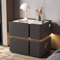 Muebles de Dormitorio Modernos, Mesita de Noche Inteligente con Luz LED, Carga Inalámbrica, Puerto USB, 2 Cajones, Tapa de Vidrio Templado, Gabinete para el Lado de la Cama