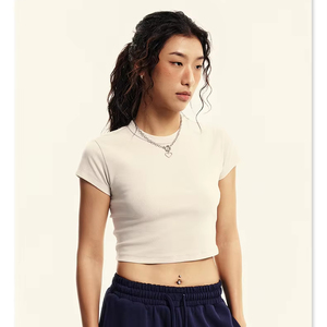 Top Corto de Primavera y Verano para Mujer, 235G, Lavado, de Manga Corta, Sexy, Camiseta de Manga Corta para <span class=keywords><strong>Chicas</strong></span> - Product Image 1