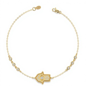 Pulsera de Cadena Delicada con Dije de Mano de Fátima, Hamsa, con Diamante Moissanita Natural y Plata 925, Amuleto de Buena Suerte, Cristiana y Espiritual, Superventas - Product Image 1